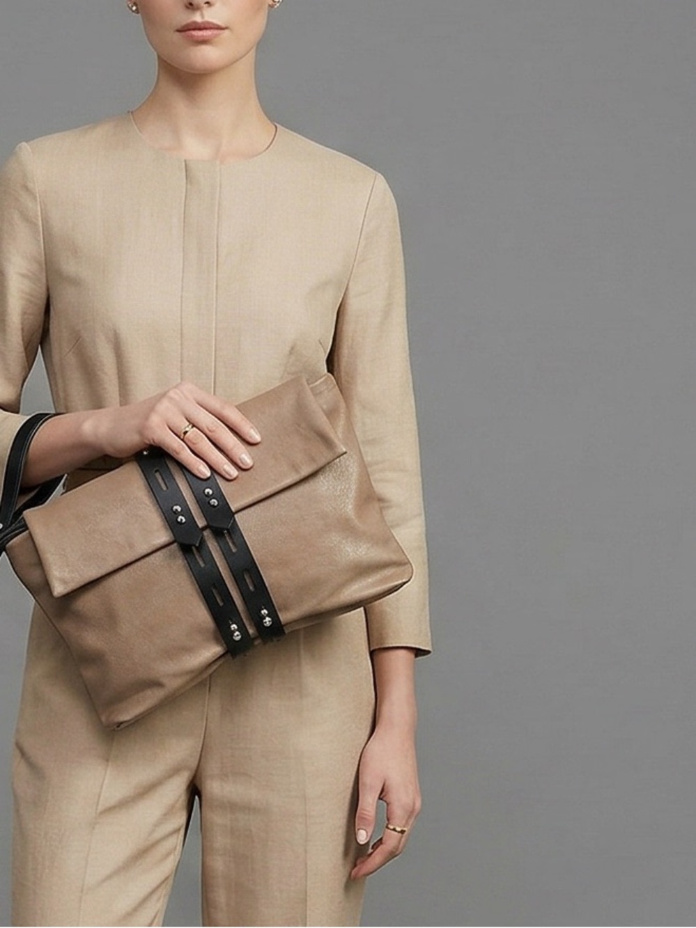 Allibelle “Mohawk” Leather Oversized Clutch Wristlet with Interior Zippers